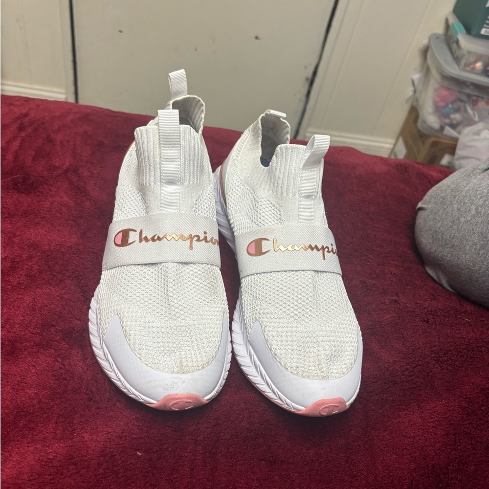 Champion White and Pink Slip-On Sneakers